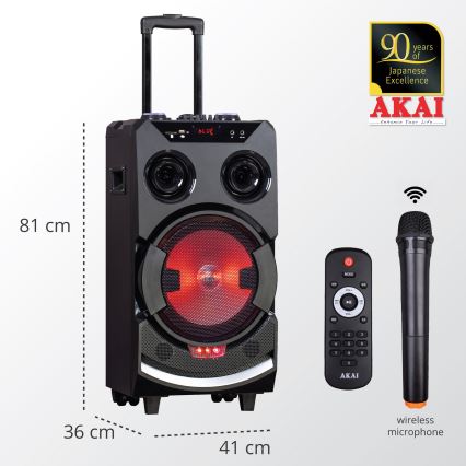 AKAI ABTS-112 - Trådlös högtalare 300W/230V 7000 mAh + fjärrkontroll