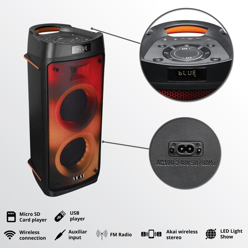 AKAI PARTY BOX 810 - Trådlös högtalare 65W/230V 5000 mAh + fjärrkontroll