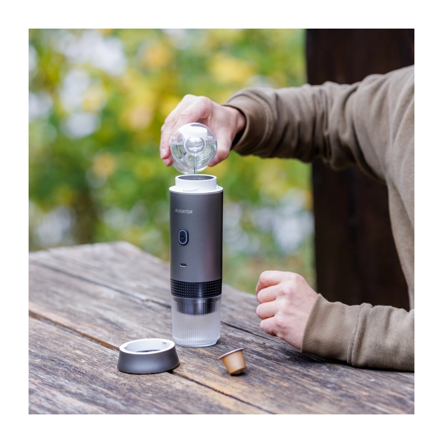 Aligator ACM002 - PortaCaffé 3-i-1 uppladdningsbar resekaffebryggare 72 W/7500 mAh, grå