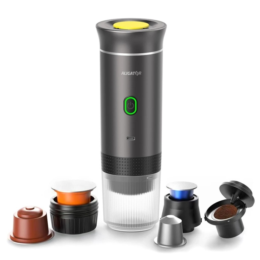 Aligator ACM002 - PortaCaffé 3-i-1 uppladdningsbar resekaffebryggare 72 W/7500 mAh, grå