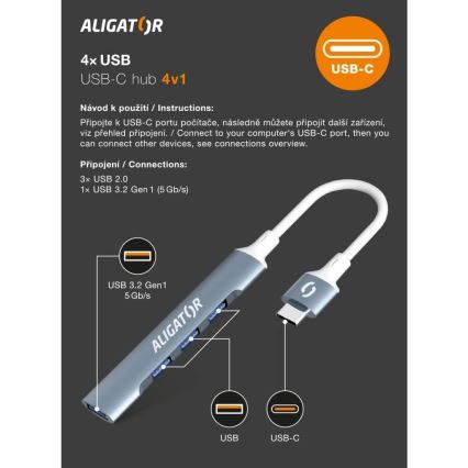 Aligator AHUB002 - USB-C-hubb 4-i-1