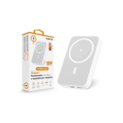 Aligator AMS04WT - Powerbank med trådlös Qi- och MagSafe-laddning, 10000 mAh, 15 W Power Delivery, svart