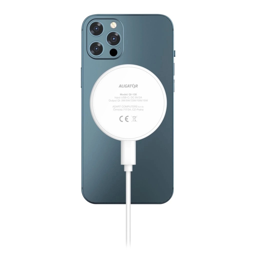 Aligator AMS08WT - Trådlös MagSafe-laddare 3-i-1, 15 W, vit