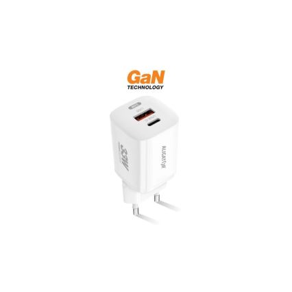 Aligator CHPD0020 - Snabbladdningsadapter GaN Power Delivery 33W USB-A + USB-C vit
