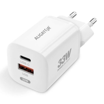 Aligator CHPD0020 - Snabbladdningsadapter GaN Power Delivery 33W USB-A + USB-C vit