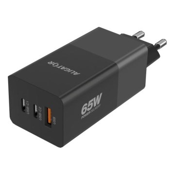 Aligator CHPD0027 - Snabbladdningsadapter GaN Power Delivery 65W 2xUSB-C + USB-A svart