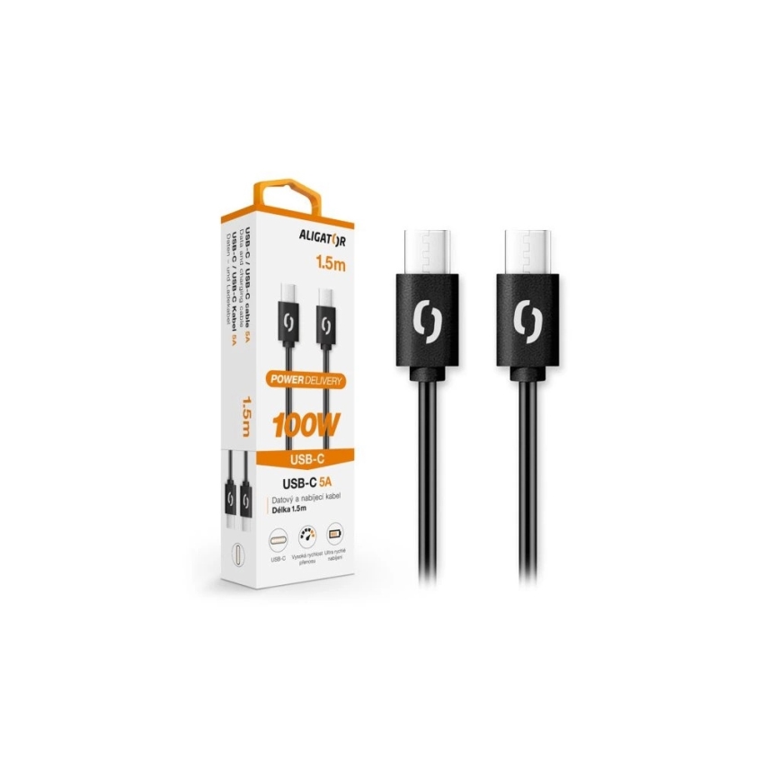 Aligator DATKP46 - USB-kabel USB-C / USB-C 100 W Power Delivery 1,5 m svart