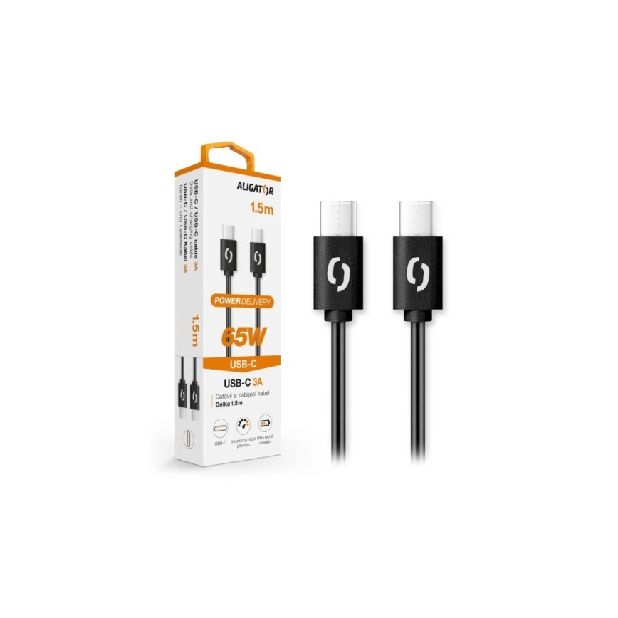 Aligator DATKP48 - USB-kabel USB-C till USB-C, 65 W Power Delivery, 1,5 m, svart