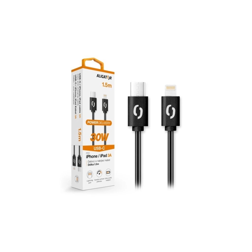 Aligator DATKP50 - USB-kabel USB-C / Lightning 30 W Power Delivery 1,5 m svart