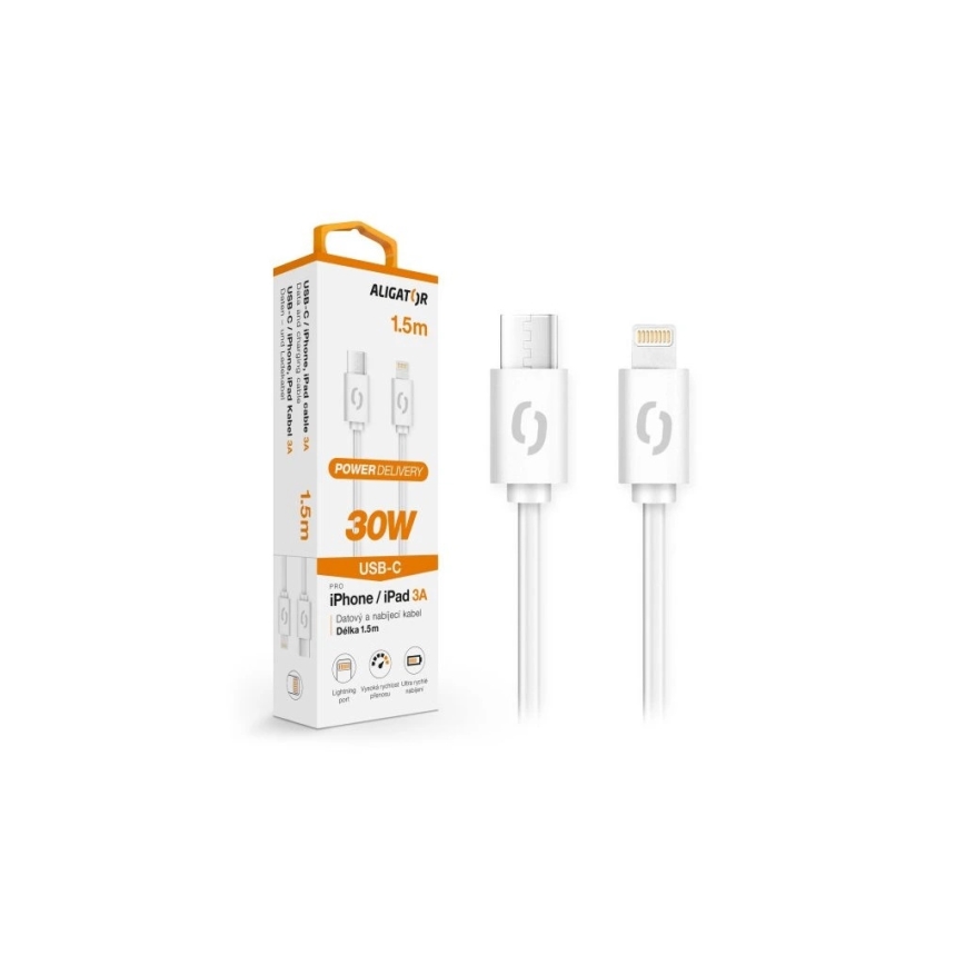 Aligator DATKP51 - USB-kabel USB-C / Lightning 30 W Power Delivery 1,5 m vit