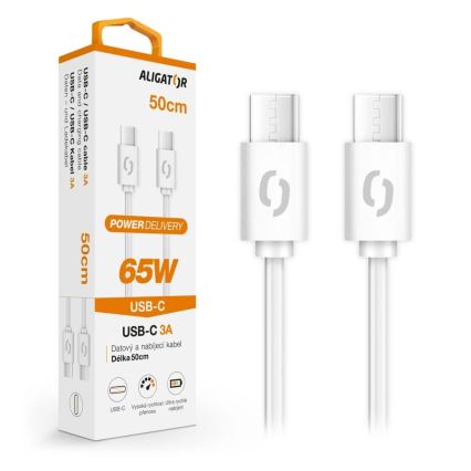 Aligator DATKP55 - USB-kabel USB-C till USB-C, 65 W Power Delivery, 0,5 m, vit