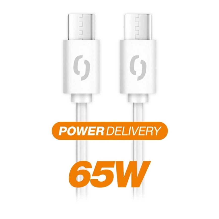 Aligator DATKP59 - USB-kabel USB-C till USB-C, 65 W Power Delivery, 2,5 m, vit