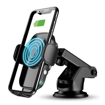 Aligator HAK2 - Automatisk självlåsande bilhållare för mobiltelefon med trådlös Qi-laddning 15 W, svart