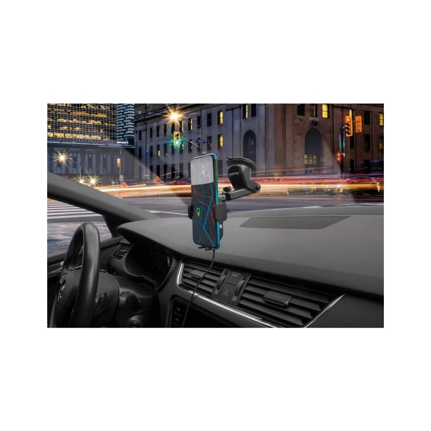 Aligator HAK2 - Automatisk självlåsande bilhållare för mobiltelefon med trådlös Qi-laddning 15 W, svart