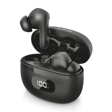 Aligator TWS08BK - Trådlösa in-ear-hörlurar med aktiv brusreducering (ANC), laddningsetui 200 mAh + 2×30 mAh, IP40, svart
