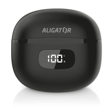 Aligator TWS08BK - Trådlösa in-ear-hörlurar med aktiv brusreducering (ANC), laddningsetui 200 mAh + 2×30 mAh, IP40, svart