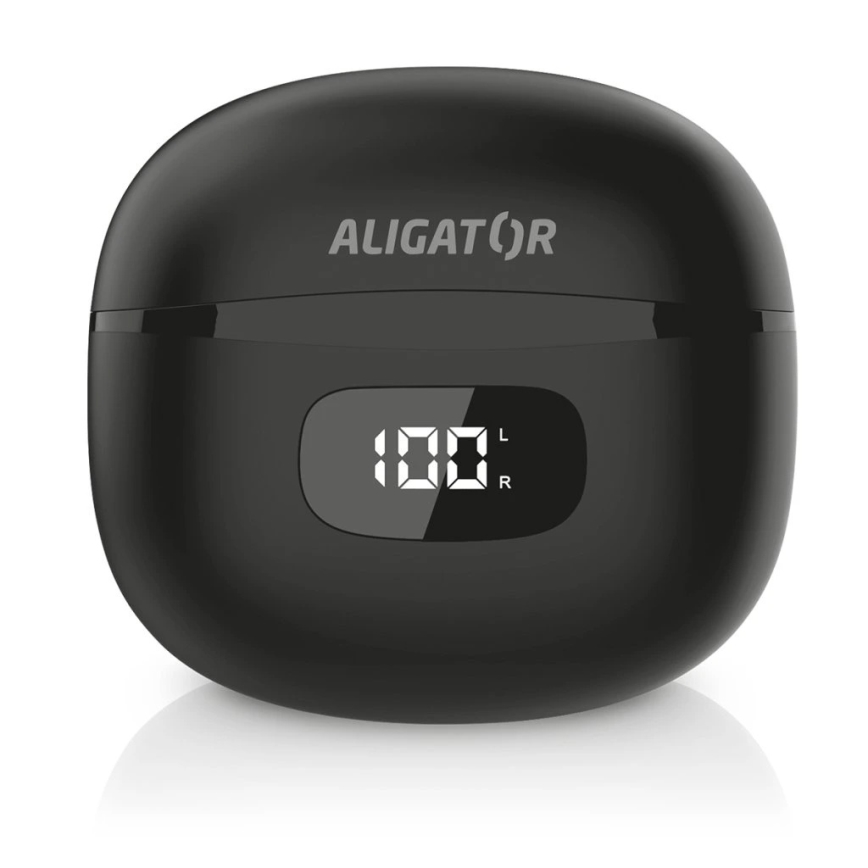 Aligator TWS08BK - Trådlösa in-ear-hörlurar med aktiv brusreducering (ANC), laddningsetui 200 mAh + 2×30 mAh, IP40, svart