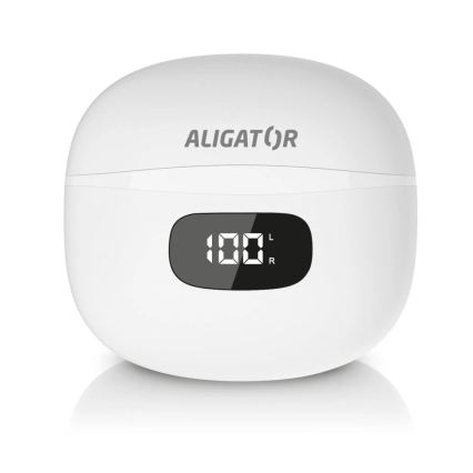 Aligator TWS08WT - Trådlösa hörlurar med aktiv brusreducering (ANC), 200 mAh + 2 x 30 mAh, IP40, vit