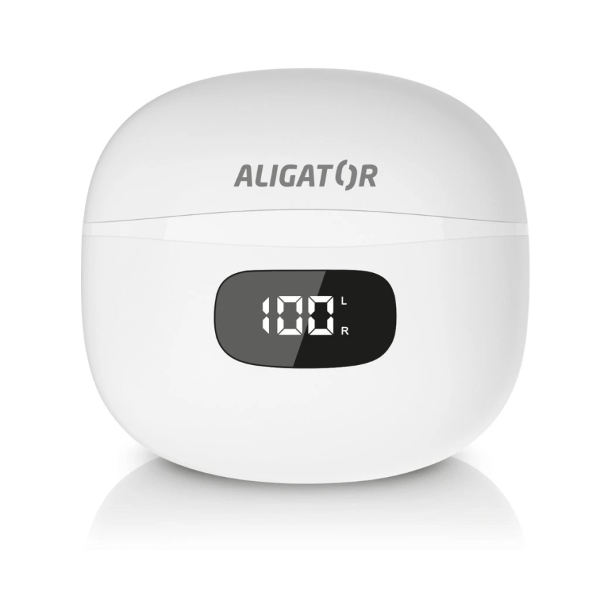 Aligator TWS08WT - Trådlösa hörlurar med aktiv brusreducering (ANC), 200 mAh + 2 x 30 mAh, IP40, vit