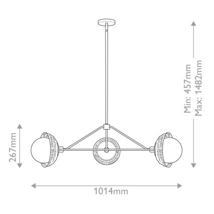 Alora Mood - Taklampa med stång PERTH 3xE14/40W/230V, guldfärgad