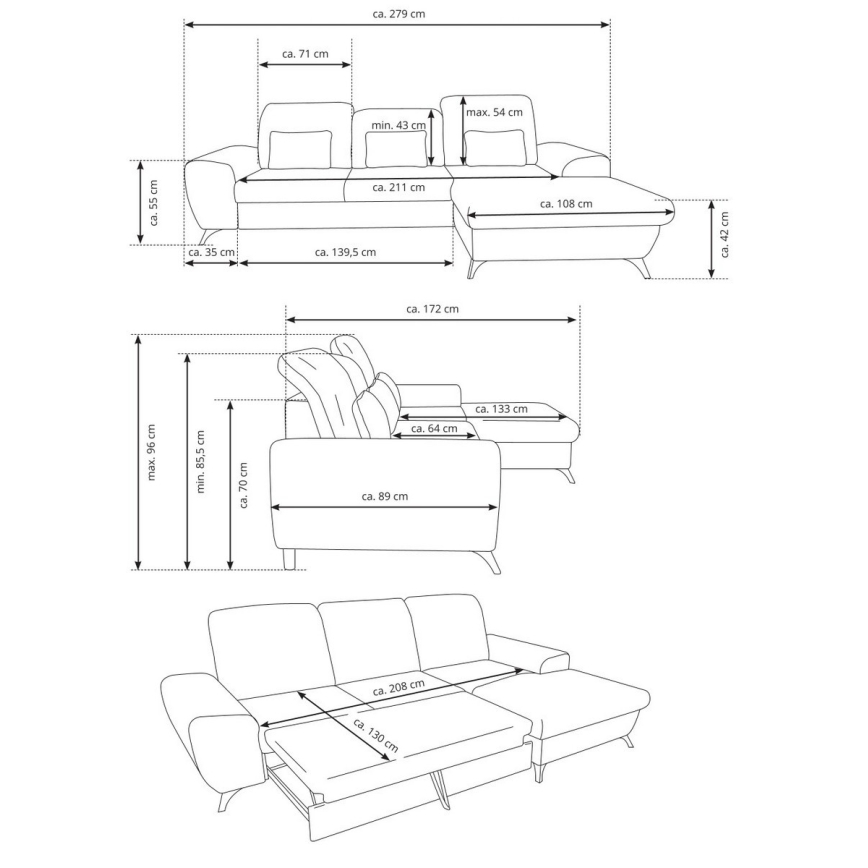 Bäddbar stoppad hörnsoffa ALTA i L-form med förvaring, högerutförande, gul