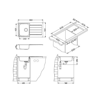 ALVEUS 1065560 - Köksvask LINE 86x50 cm matt stål/satin
