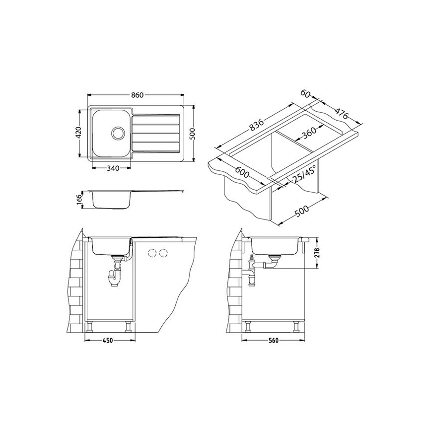 ALVEUS 1065560 - Köksvask LINE 86x50 cm matt stål/satin