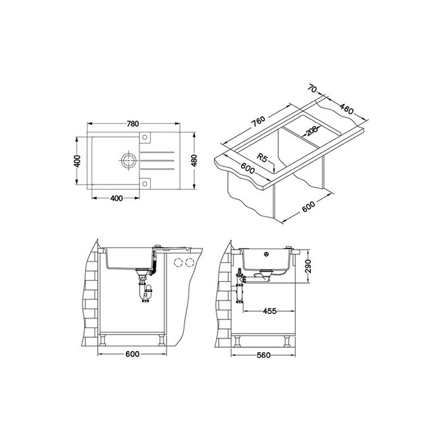 ALVEUS 1090942 - Diskho för kök ROCK 78x48 cm granit/svart