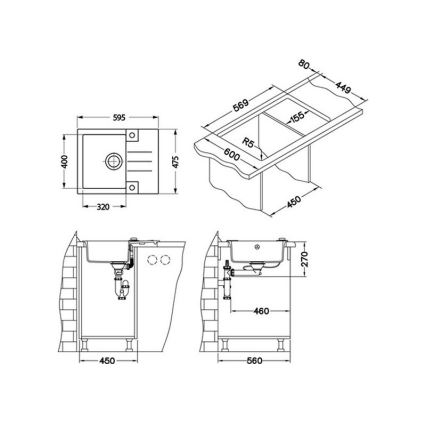 ALVEUS 1090947 - Diskho för kök ROCK 59,5x47,5 cm granit/vit