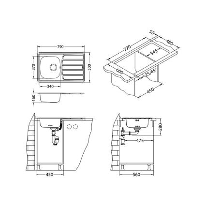 ALVEUS 1098938 - Diskho för kök ZOOM 79x50 cm satin, för toppmontage