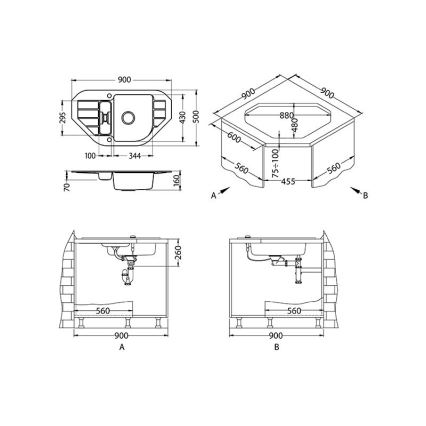 ALVEUS 1100889 - Diskho för kök NIAGARA 90x50 cm granit/vit