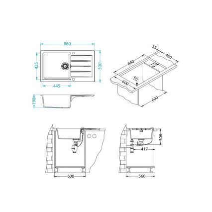 ALVEUS 1132027 - Diskho för kök CADIT 86x50 cm granit/vit