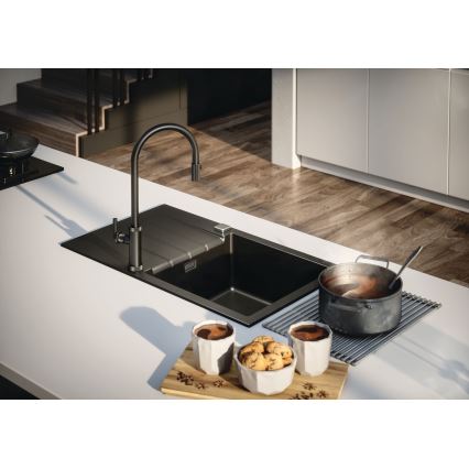 ALVEUS 1132179 - Tvättställsblandare med utdragbar spruta NERINA 46,8 cm svart