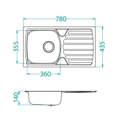 ALVEUS 1136539 - Diskho för kök BASIC 78x43,5 cm matt stål/satin, stort utlopp