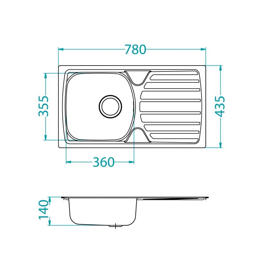 ALVEUS 1136539 - Diskho för kök BASIC 78x43,5 cm matt stål/satin, stort utlopp