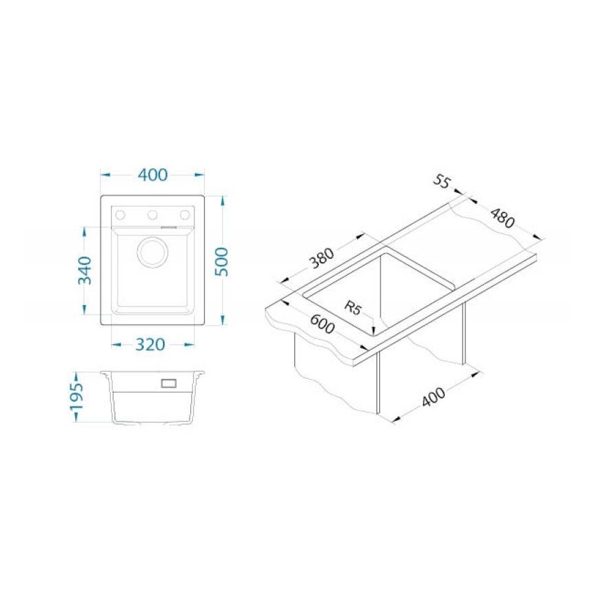 ALVEUS 1139079 - Diskho för kök ATROX 50x40 cm granit/vit