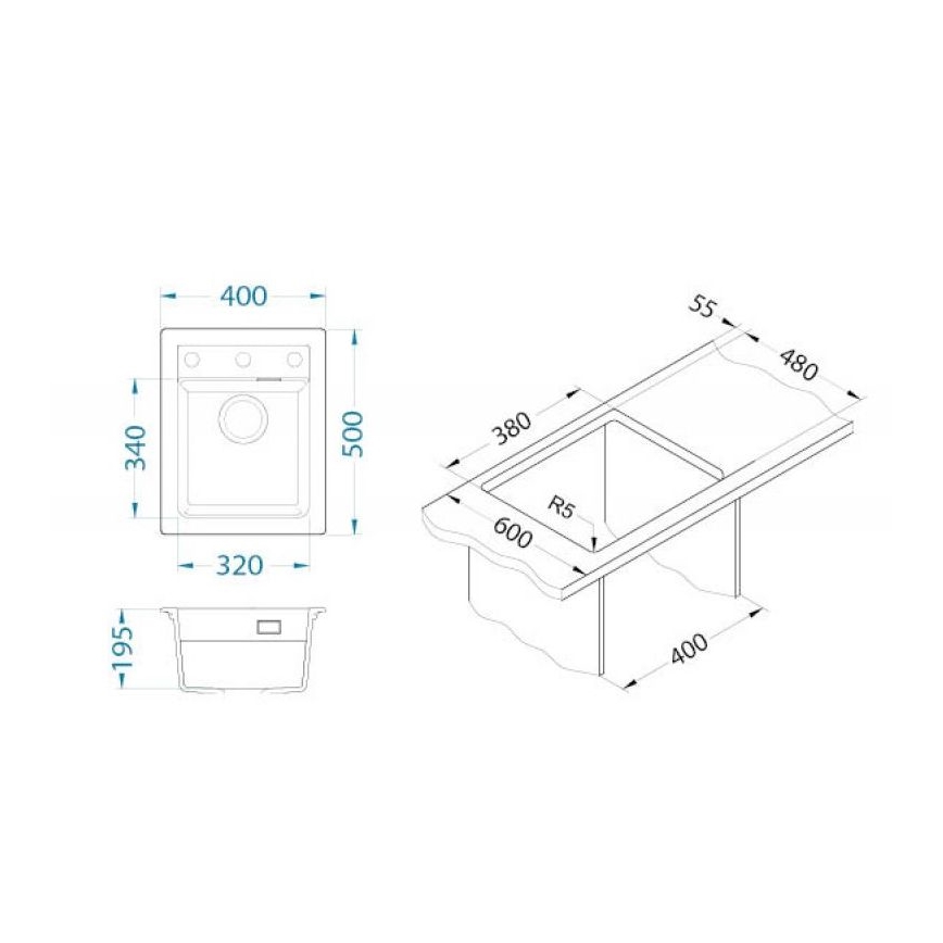 ALVEUS 1139771 - Diskho för kök ATROX 50x40 cm granit/svart