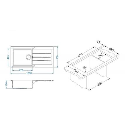 ALVEUS 1140597 - Diskho för kök CADIT 100x50 cm granit/beige