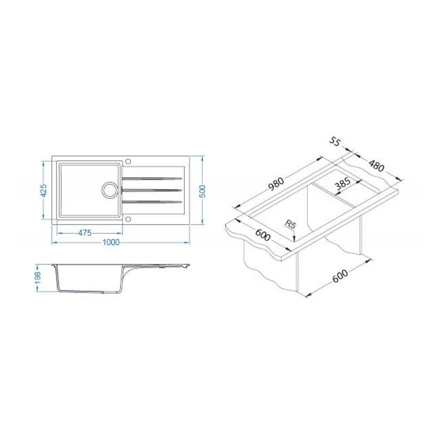 ALVEUS 1140598 - Diskho för kök CADIT 100x50 cm granit/svart