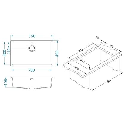 ALVEUS 1150058 - Köksvask OMNI 75x45 cm granit/vit