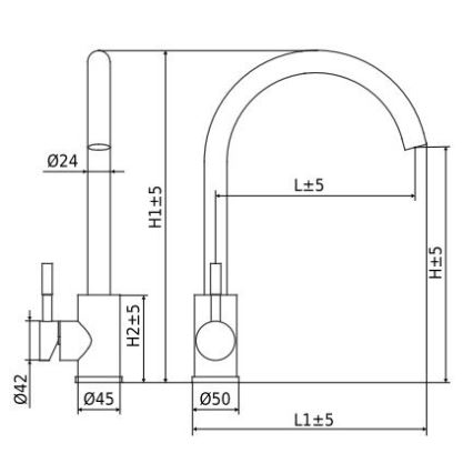 ALVEUS ES3508A - Köksblandare VIOLA 36,7 cm i borstat stål