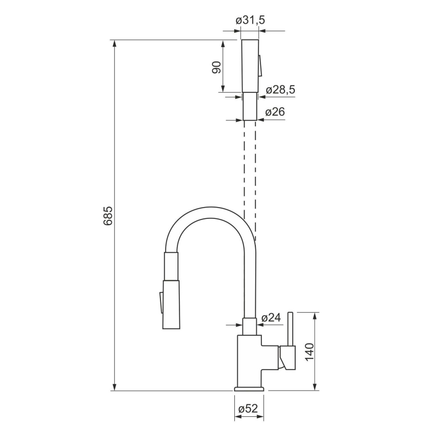 ALVEUS KI112111 - Köksblandare med flexibelt munstycke och dusch BEA 47 cm blank krom/svart