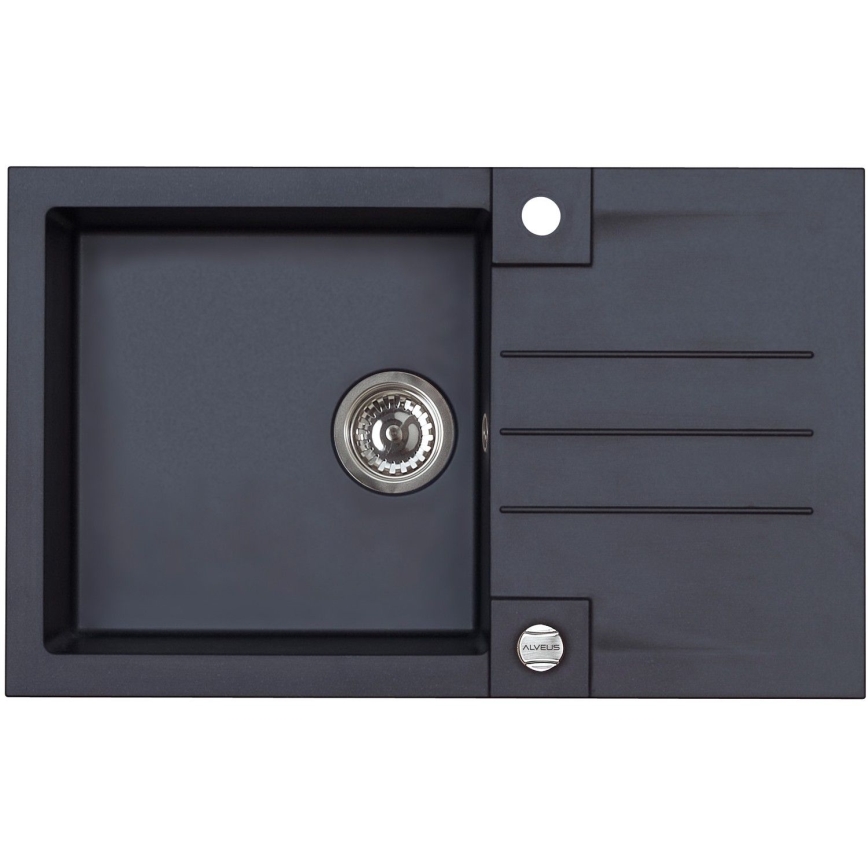 ALVEUS SETA23201 - ROCK köksdiskho 78x48 cm + diskbänkblandare med flexibel pip MINTAS 34 cm granit/matt svart