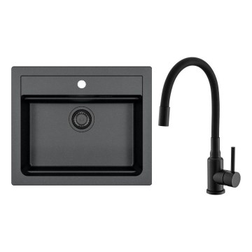 ALVEUS SETA23228 - Köksdiskho ATROX 59x50 cm + diskblandare med flexibel pip MINTAS 34 cm granit/matt svart