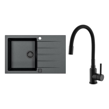 ALVEUS SETA23231 - diskho CADIT 79x50 cm + köksblandare med flexibel pip MINTAS 34 cm granit/matt svart