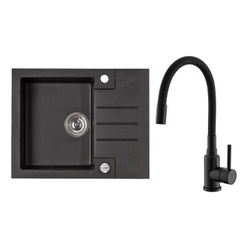 ALVEUS SETA23236 - Diskho ROCK 59,5x47,5 cm + diskblandare MINTAS 34 cm med flexibel pip, granit/matt svart