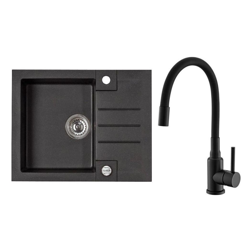 ALVEUS SETA23236 - Diskho ROCK 59,5x47,5 cm + diskblandare MINTAS 34 cm med flexibel pip, granit/matt svart