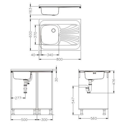ALVEUS SETA24019 - Diskho CLASSIC 80x60 cm + köksblandare MINTAS 34 cm med flexibel pip, borstat rostfritt stål/svart