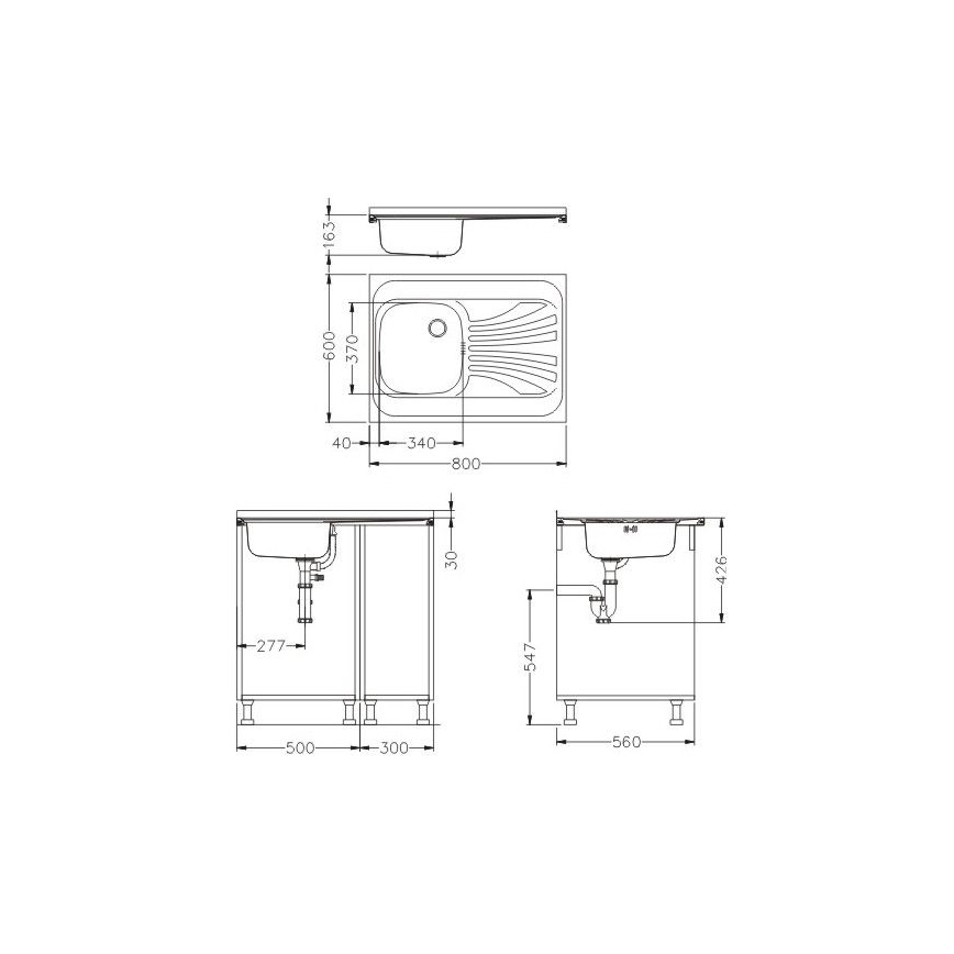 ALVEUS SETA24019 - Diskho CLASSIC 80x60 cm + köksblandare MINTAS 34 cm med flexibel pip, borstat rostfritt stål/svart