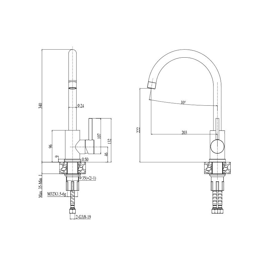 ALVEUS SETA737 - Diskho CORTINA 50x45 cm + köksblandare TONIA 29,5 cm med flexibel, utdragbar pip, granit/matt svart